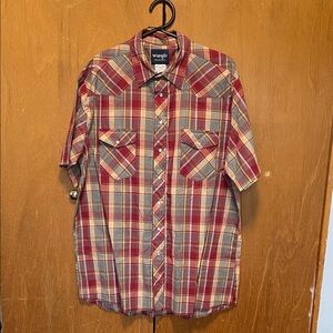 Vintage Wrangler Western Pearl Snap Shirt XL Tall/Long Plaid Short Sleeve